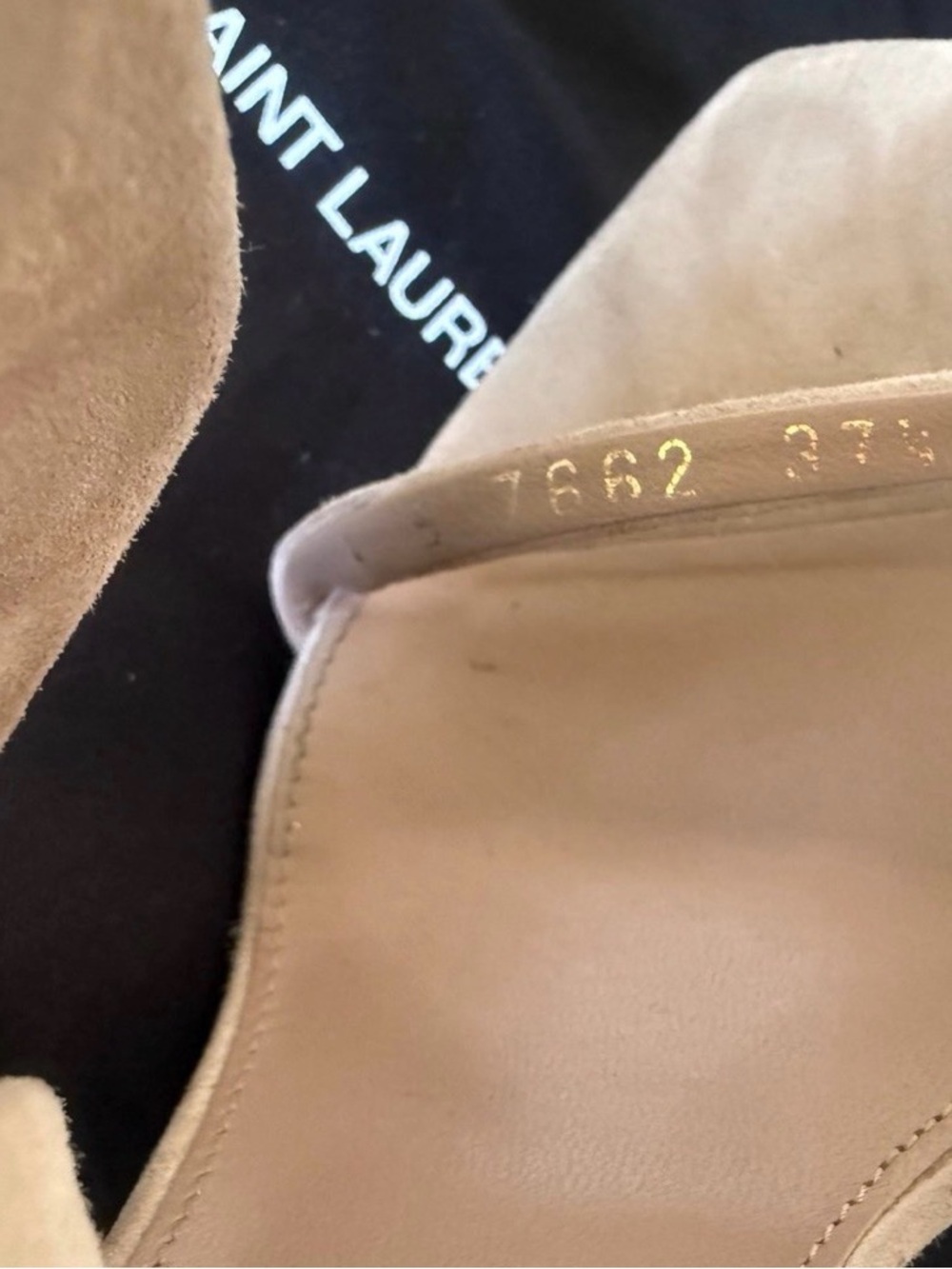 Saint Laurent Nude Suede YSL Logo Heel Sandals - Picture 8 of 10